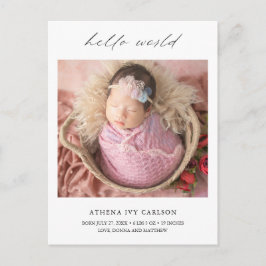 Postal De Anuncios Moderno Elegante Hola Mundo Foto Simple Nacimiento