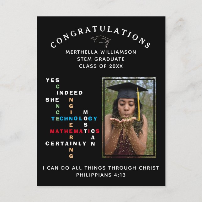 Postal De Anuncios Moderno ELLA PUEDE Felicidades Graduada en STEM (Anverso)