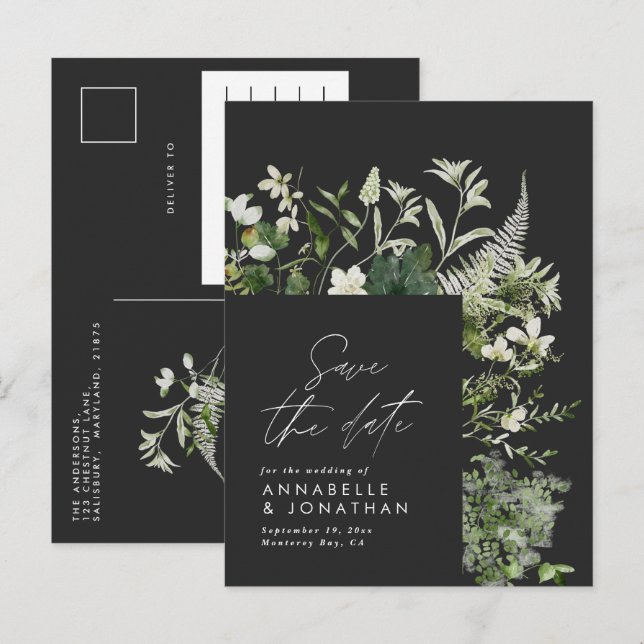 Postal De Anuncios Moderno eucalipto rústico botánico elegante negro (Anverso / Reverso)