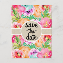 Postal De Anuncios Moderno Floral Marrón Brillante Kraft Save the Dat