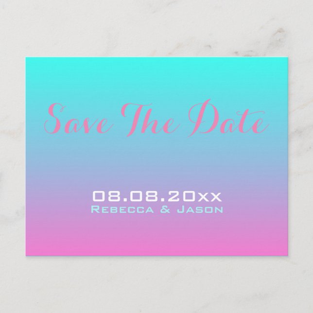 Postal De Anuncios moderno guardar la fecha de boda rosa turquesa omb (Anverso)