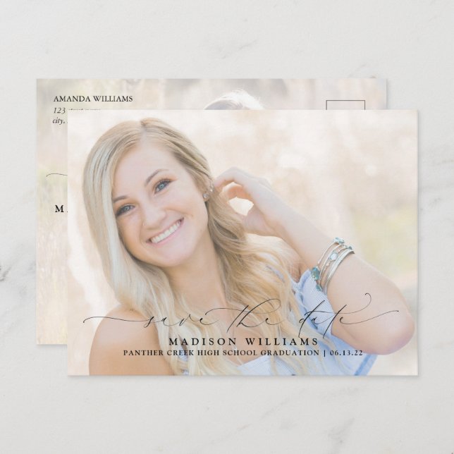 Postal De Anuncios Moderno guión 2 Graduación de fotos Guardar la fec (Anverso / Reverso)