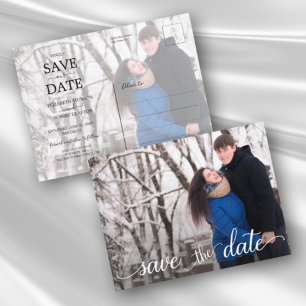 Postal De Anuncios Moderno guión casual Foto Boda Guardar la fecha