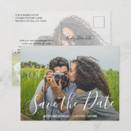 Postal De Anuncios Moderno guión elegante de boda Foto Guardar la fec