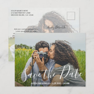 Postal De Anuncios Moderno guión elegante de boda Foto Guardar la fec