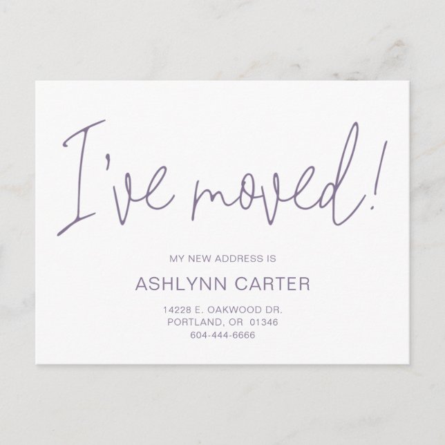 Postal De Anuncios Moderno Me He Mudado A Una Nueva Casa Púrpura (Anverso)