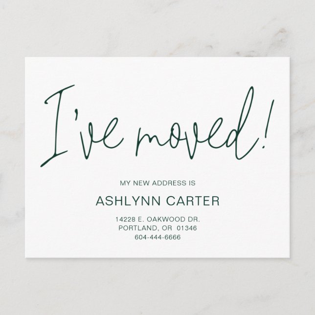 Postal De Anuncios Moderno me he mudado de nuevo hogar Verde azulado (Anverso)