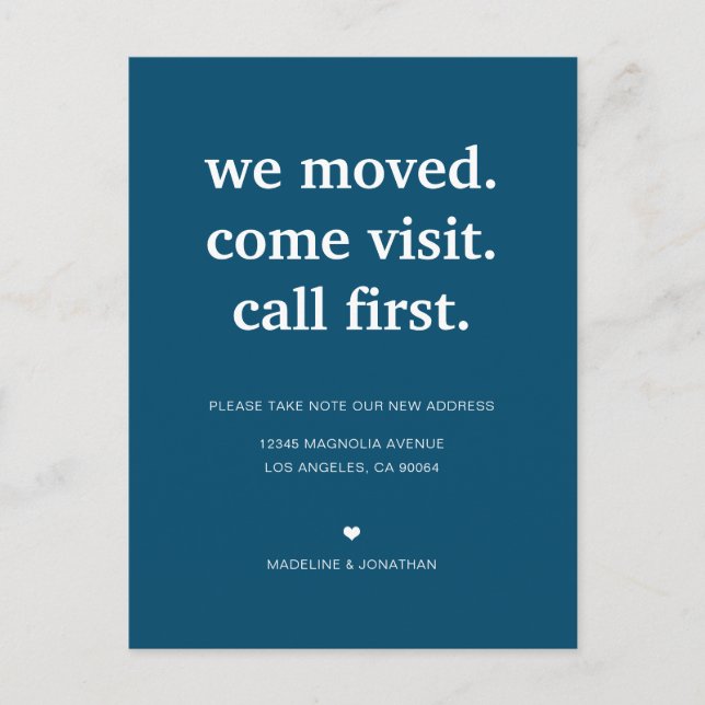Postal De Anuncios Moderno Minimalista Azul Marino Nos Mudamos Mudanz (Anverso)