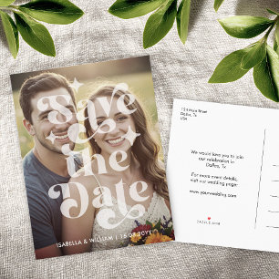 Postal De Anuncios Moderno Retro Tipo Foto Boda Guardar la Fecha
