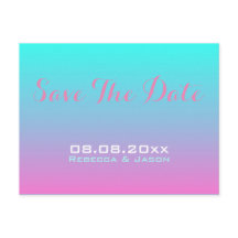moderno save the date de boda ombre rosa turquesa