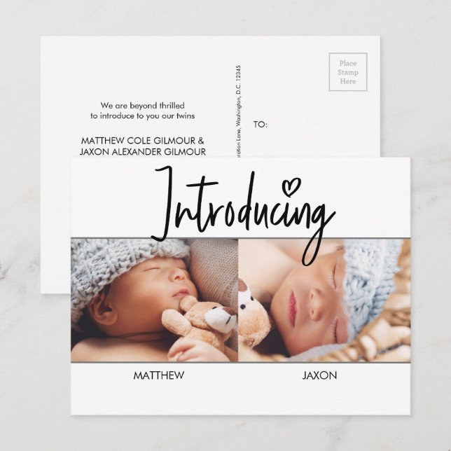 Postal De Anuncios Moderno Simple Presentando Foto de niños gemelos g (Anverso / Reverso)