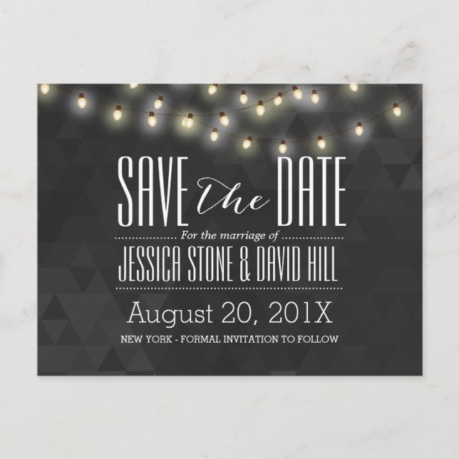 Postal De Anuncios Moderno Summer String Lughts Wedding Save the Date (Anverso)