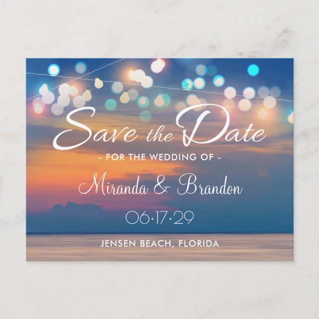 Postal De Anuncios Moderno Summer Sunset String ilumina la boda de la (Anverso)
