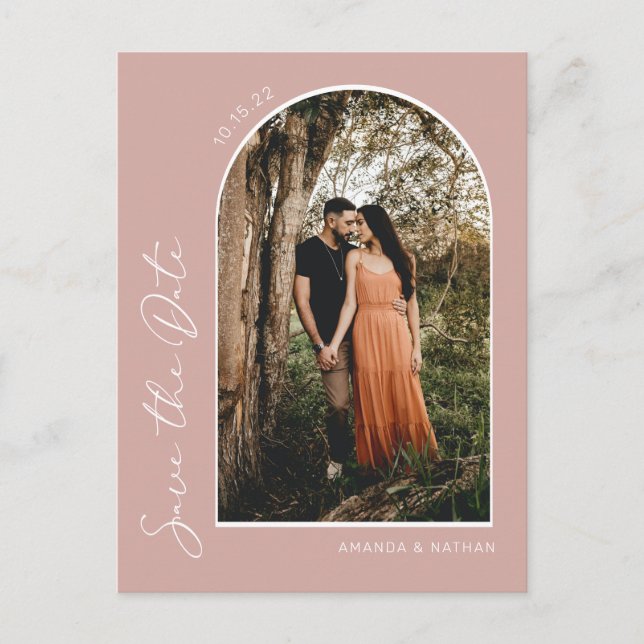 Postal De Anuncios Moderno Y Elegante Rosa Rubor Pink Ahorra La Fecha (Anverso)