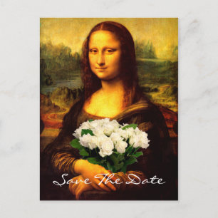 Postal De Anuncios Mona Lisa con ramo de rosas blancas