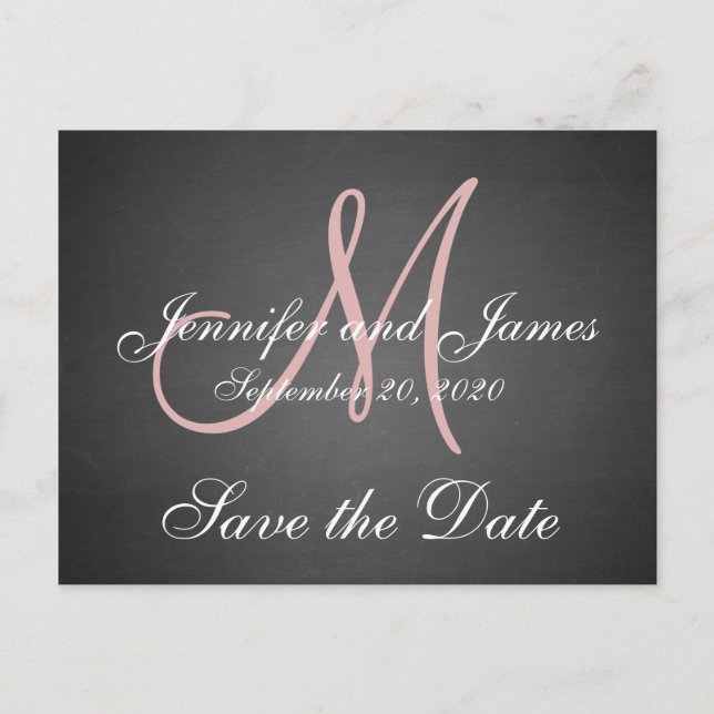 Postal De Anuncios Monogram Chalkboard Save the Date (Anverso)