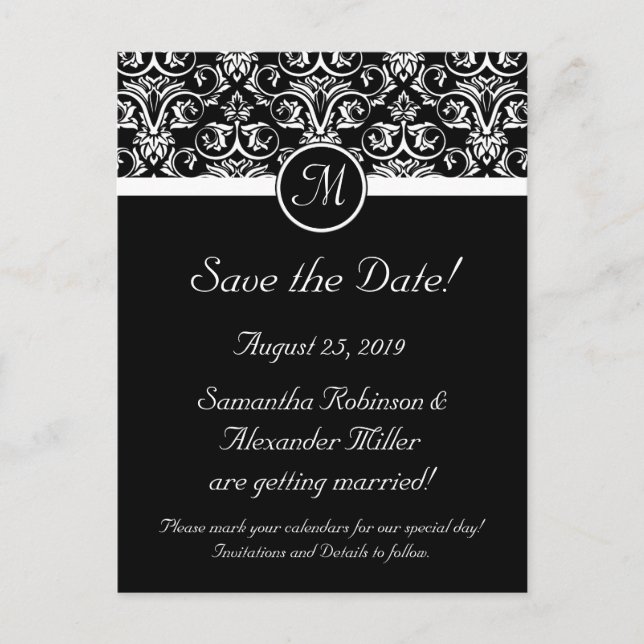 Postal De Anuncios Monograma Black Grand Insignia Save the Date (Anverso)