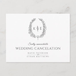 Postal De Anuncios Monograma de anillo de boda de hojas dibujadas can