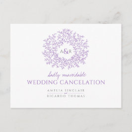 Postal De Anuncios Monograma de boda cancelada con hoja dibujada mora