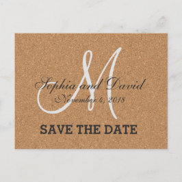 Postal De Anuncios Monograma de Boda de corcho de vino Rústico SALVAR