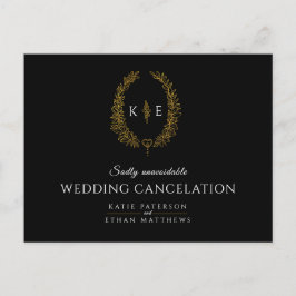 Postal De Anuncios Monograma de corona de boda cancelada negro oro