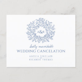 Postal De Anuncios Monograma de hoja dibujada a mano azul para cancel