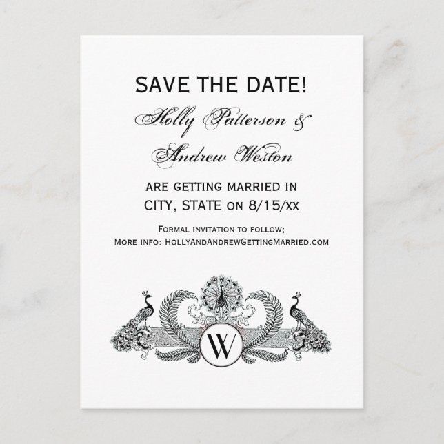 Postal De Anuncios Monograma de Pavos Reales Vintage (Anverso)