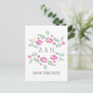 Postal De Anuncios Monograma Floral del País Rosado para Guardar la F