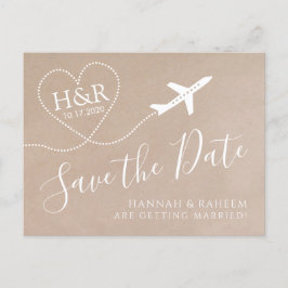Postal De Anuncios Monograma Kraft Fecha de Boda de Destino del Avión