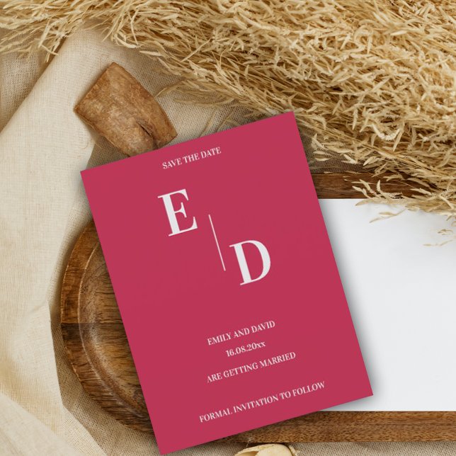 Postal De Anuncios Monograma La Boda Magenta Moderna Salva La Fecha (Subido por el creador)