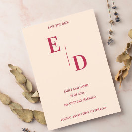 Postal De Anuncios Monograma Moderno Magenta Boda Guardar la Fecha