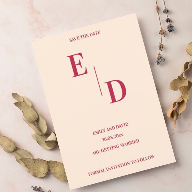 Postal De Anuncios Monograma Moderno Magenta Boda Guardar la Fecha (Subido por el creador)