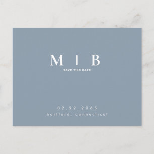 Postal De Anuncios Monograma Simple Elegante Azul Polvo Save the date
