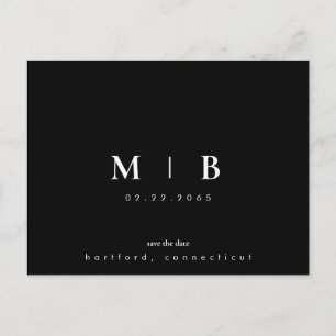 Postal De Anuncios Monograma simple y elegante B/W Guardar la fecha