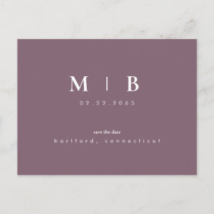 Postal De Anuncios Monograma simple y elegante ciruela Save the Date 