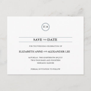 Postal De Anuncios Monogramas Clásicos de Plata para Anunciar la Fech