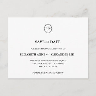 Postal De Anuncios Monogramas clásicos en blanco y negro Guardar la f