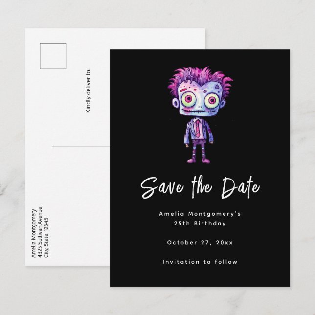 Postal De Anuncios Monstruo de Frankenstein divertido Cumpleaños dive (Anverso / Reverso)