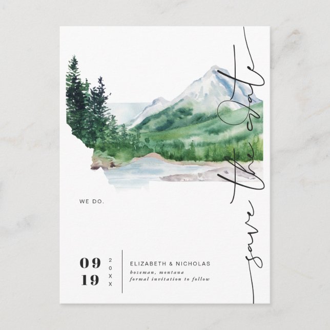 Postal De Anuncios Montaña acuática | Mapa de Montana Guardar fecha (Anverso)