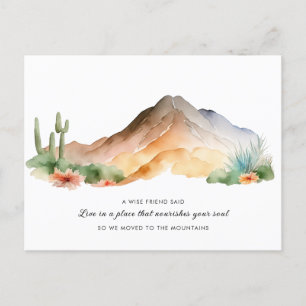 Postal De Anuncios Montañas de Acuarela de Nuevo Hogar Cactus Mudando