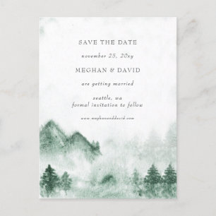 Postal De Anuncios Montañas Rústicas de Acuarela Save The Date