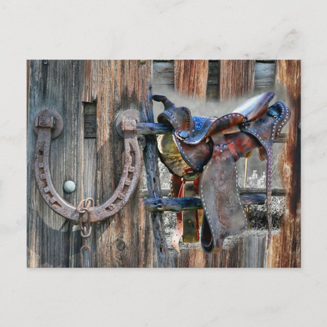Postal De Anuncios Montura De Caballo Herradura Rústico Occidental (Anverso)