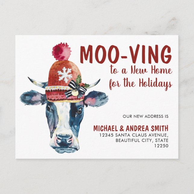 Postal De Anuncios Moo-ving Cow, nuevo hogar para Navidades de vacaci (Anverso)