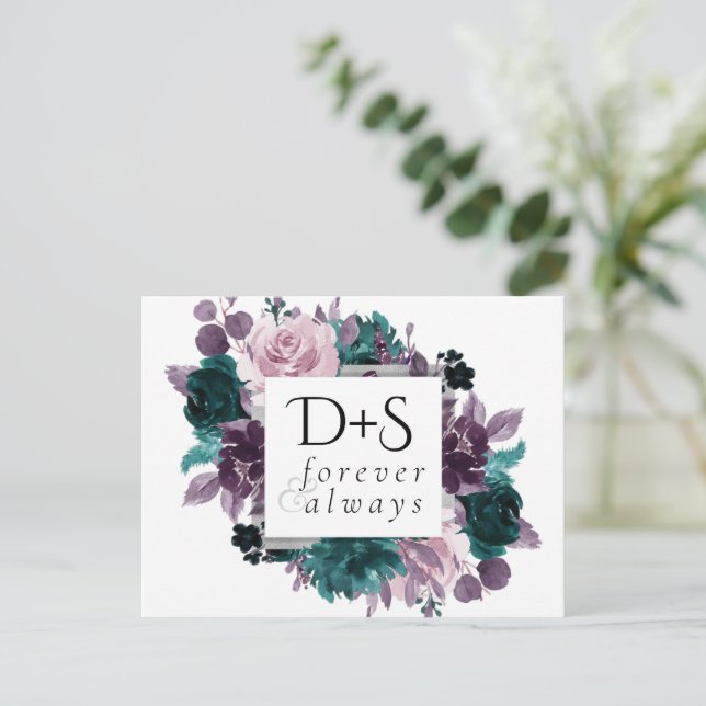 Postal De Anuncios Moody Boho | Berenjena Púrpura Turquesa Salva la F (Anverso de pie)