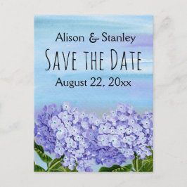 Postal De Anuncios Morado azul hidrangea floral boda Save the Date