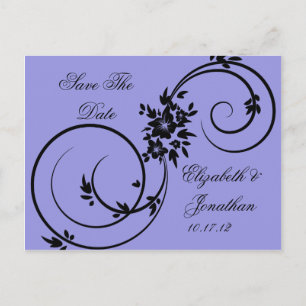 Postal De Anuncios Morado Black Floral Swirls Ahorra La Fecha