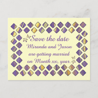 Postal De Anuncios Morado Diamantes Amarillos Mariposas Guardar fecha