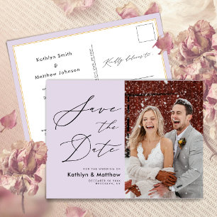 Postal De Anuncios Morado Malva Elegante Escritura Boda Guardar la Fe