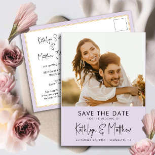 Postal De Anuncios Morado Malva Moderno Foto Boda Guardar La Fecha