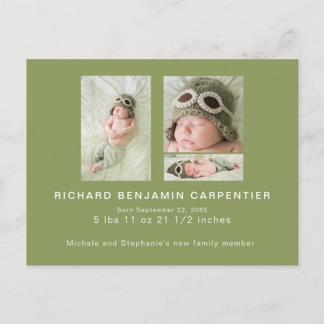 Postal De Anuncios Moss Green Collage Photo Birth (Anverso)